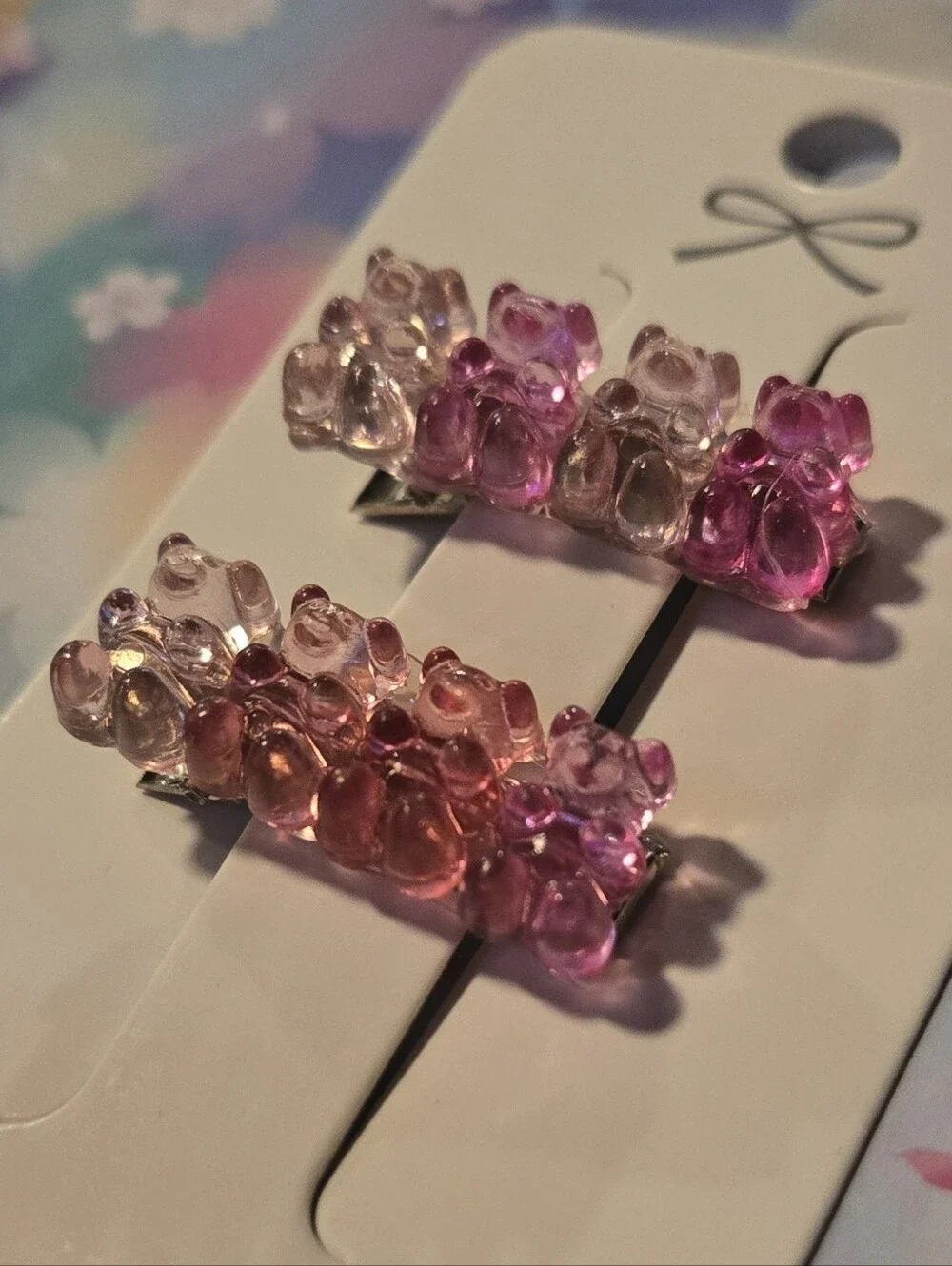 Handcrafted Pink Ombré Gummy Bear Hair Clips Set of 2
